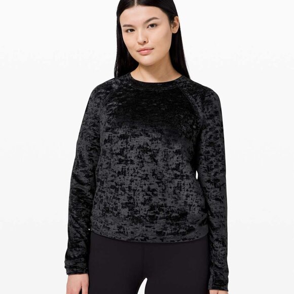 lululemon athletica Sweaters - Lululemon Warm Down Crew Crushed Velvet Top in Black M